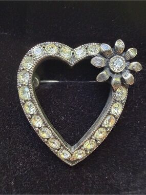 Vintage 1940s Signed Eisenberg Hearts and Flowers Rhinestone Brooch Pin